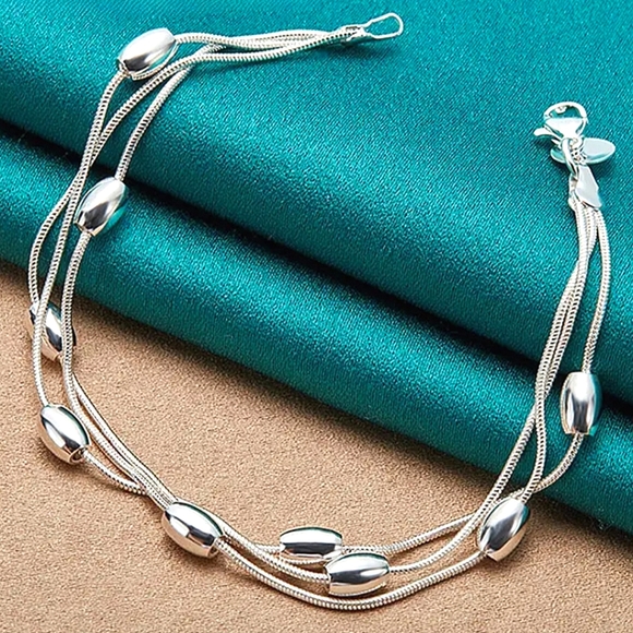 STERLING SILVER 925 MULlTILAYER CHAIN AND BEAD BRACELET NEW! - Picture 4 of 7